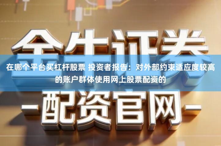 在哪个平台买杠杆股票 投资者报告：对外部约束适应度较高的账户群体使用网上股票配资的